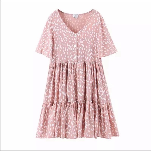 Dalmatian Dots Tiered Boho Print Dress Pink - Picture 5 of 10